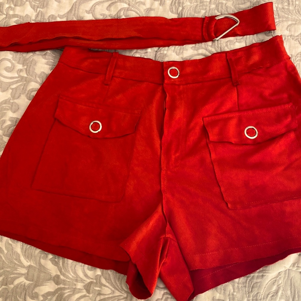 Symphony faux suede belted shorts